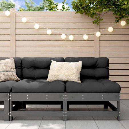 vidaXL Sofás centrales de jardín 2 uds madera maciza de pino gris