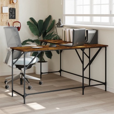 vidaXL Escritorio madera de ingeniería roble ahumado 149x149x75 cm