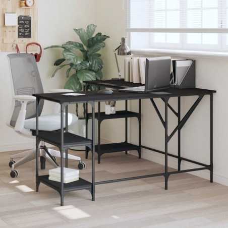 vidaXL Escritorio madera de ingeniería negro 139x139x75 cm