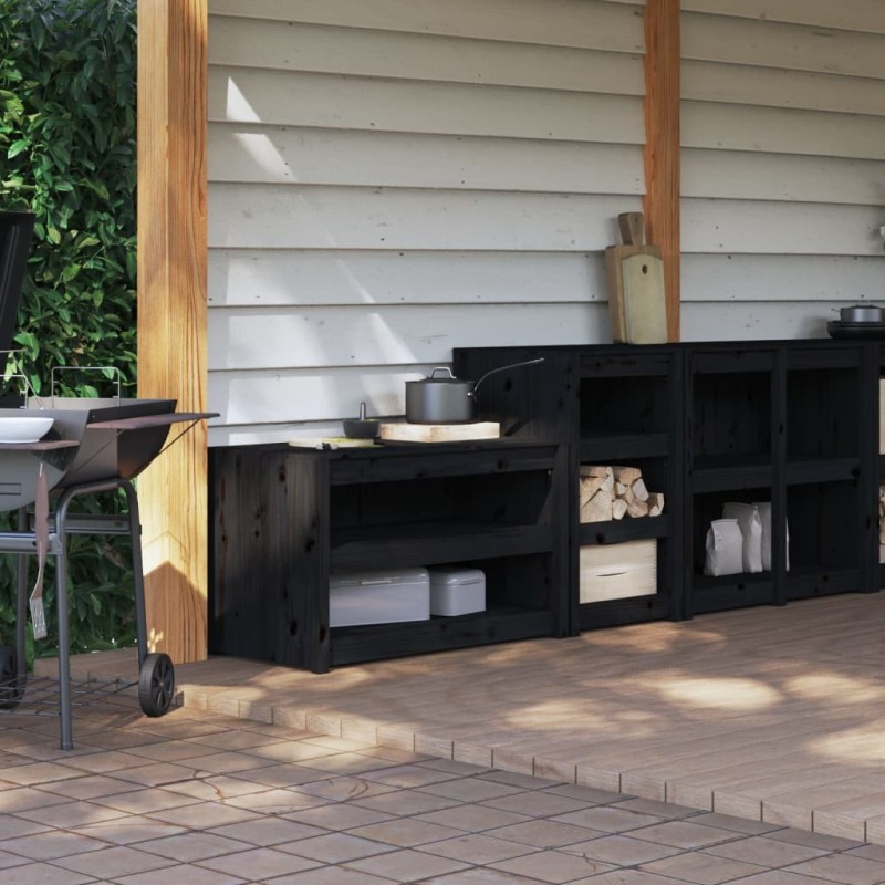 vidaXL Muebles de cocina de exterior 2 pzas madera maciza pino negro vidaXL Muebles de cocina de exterior 2 pzas madera maciza pino negro