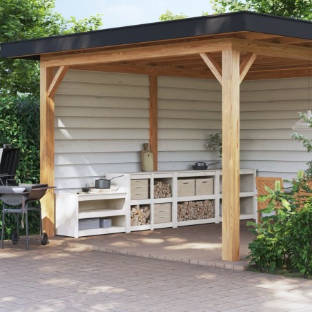 vidaXL Muebles de cocina de exterior 4 pzas madera maciza pino blanco