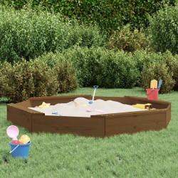 vidaXL Arenero con asientos octógono madera maciza de pino marrón miel