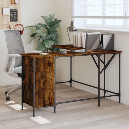 vidaXL Escritorio madera de ingeniería roble ahumado 141x141x75 cm