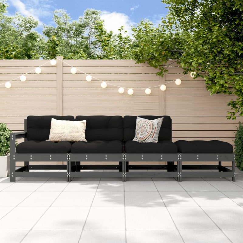 vidaXL Juego de muebles de jardín 4 pzas madera maciza de pino gris
