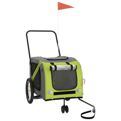 vidaXL Remolque de bicicleta mascotas hierro tela Oxford verde gris