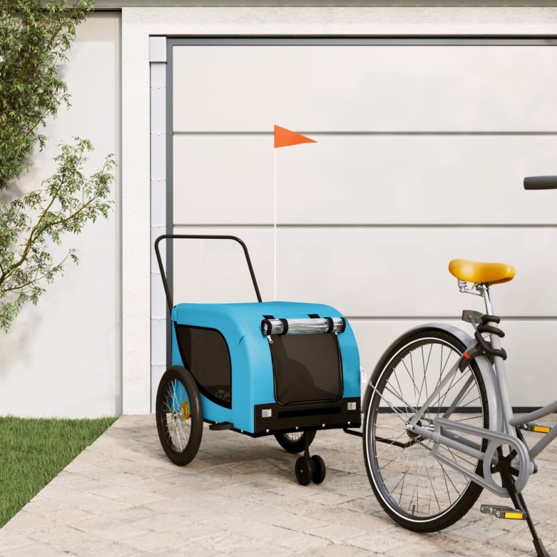 vidaXL Remolque de bicicleta mascotas hierro tela Oxford azul negro vidaXL Remolque de bicicleta mascotas hierro tela Oxford azul negro