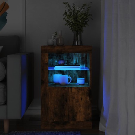vidaXL Aparador con luces LED madera de ingeniería roble ahumado