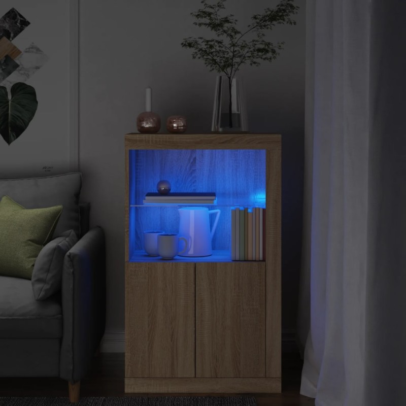 vidaXL Aparador con luces LED madera de ingeniería roble Sonoma vidaXL Aparador con luces LED madera de ingeniería roble Sonoma