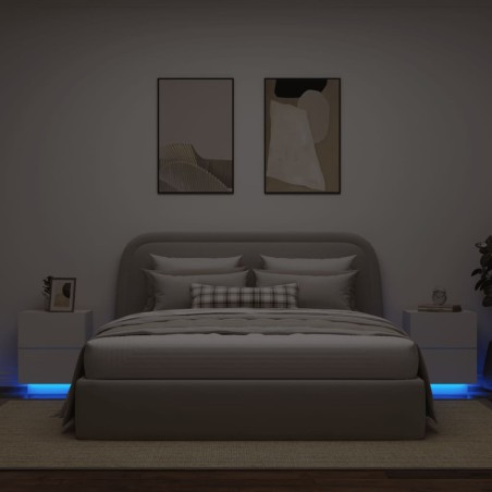 vidaXL Mesitas de noche con luces LED 2 uds madera ingeniería blanca