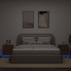 vidaXL Mesitas de noche luces LED 2 uds madera ingeniería roble marrón