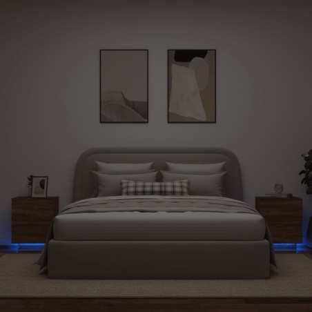 vidaXL Mesitas de noche luces LED 2 uds madera ingeniería roble marrón