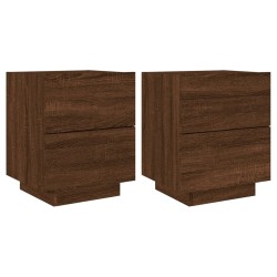 vidaXL Mesitas de noche luces LED 2 uds madera ingeniería roble marrón