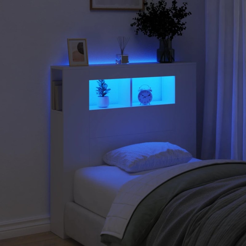 vidaXL Cabecero con LED madera de ingeniería blanco 100x18,5x103,5 cm vidaXL Cabecero con LED madera de ingeniería blanco 100x18,5x103,5 cm
