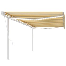 vidaXL Toldo automático LED sensor de viento amarillo y blanco 5x3,5 m