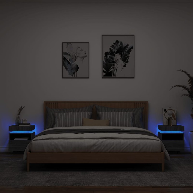 vidaXL Mesitas de noche con luces LED 2 uds gris Sonoma 40x39x48,5 cm