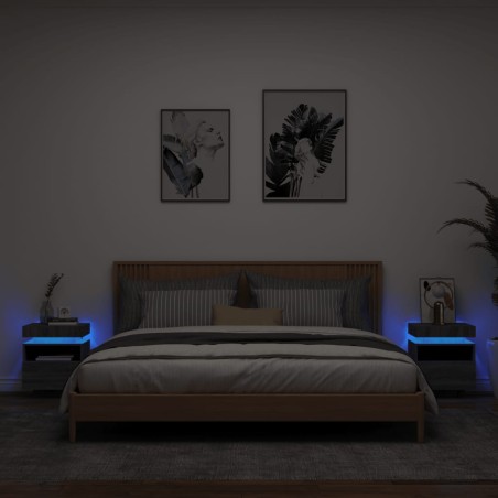 vidaXL Mesitas de noche con luces LED 2 uds gris Sonoma 40x39x48,5 cm