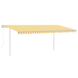 vidaXL Toldo automático LED sensor de viento amarillo y blanco 5x3,5 m