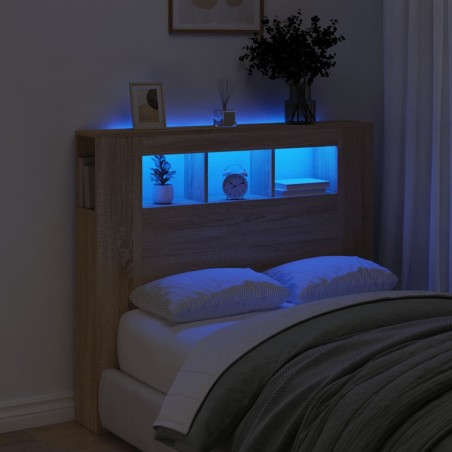vidaXL Cabecero LED madera ingeniería roble Sonoma 120x18,5x103,5 cm