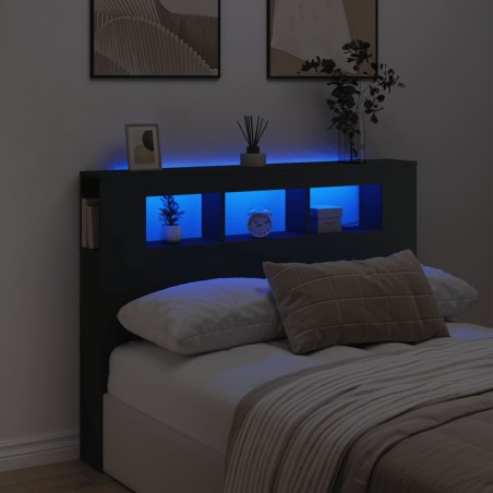 vidaXL Cabecero con LED madera de ingeniería negro 140x18,5x103,5 cm