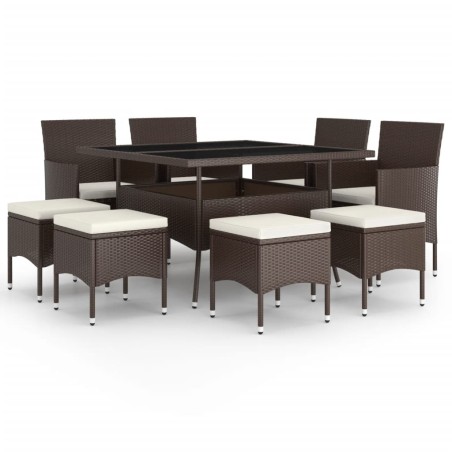 vidaXL Juego de comedor de jardín 9 piezas ratán sintético marrón