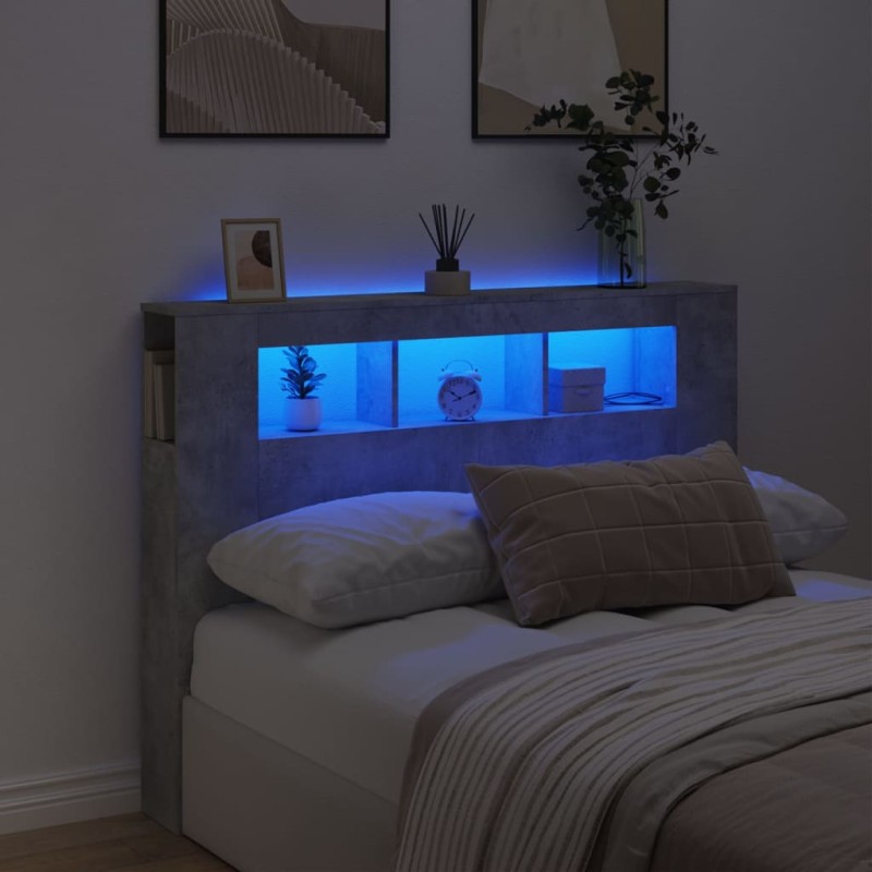 vidaXL Cabecero LED madera ingeniería gris hormigón 140x18,5x103,5 cm