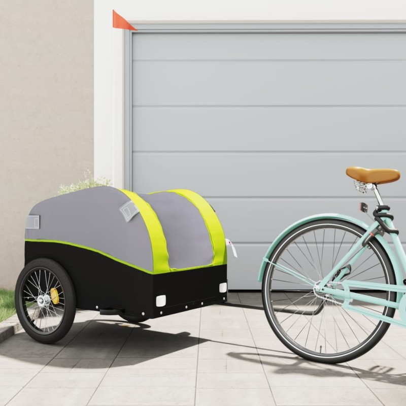 vidaXL Remolque para bicicleta hierro negro y verde 45 kg vidaXL Remolque para bicicleta hierro negro y verde 45 kg
