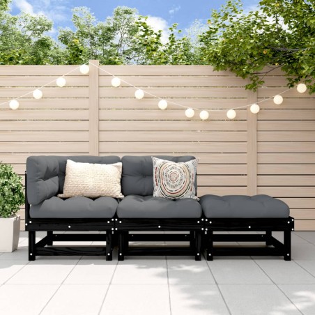 vidaXL Juego de muebles de jardín 3 pzas madera maciza de pino negro