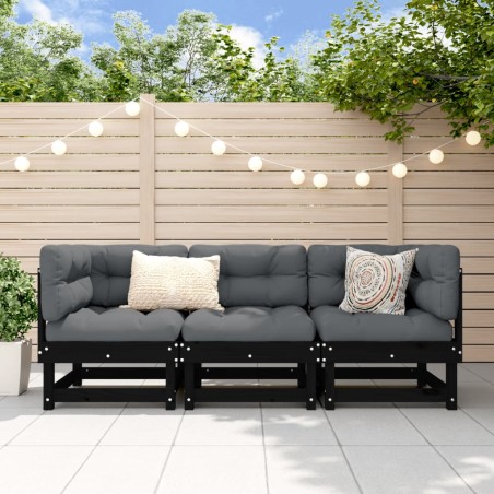 vidaXL Juego de muebles de jardín 3 pzas madera maciza de pino negro