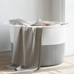 vidaXL Cesta para ropa sucia algodón gris y blanco Ø55x36 cm