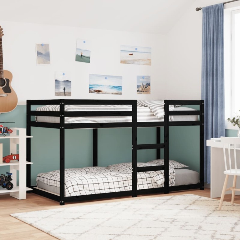 vidaXL Litera de madera maciza de pino negro 90x190 cm