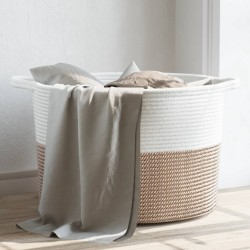 vidaXL Cesta para ropa sucia algodón marrón y blanco Ø55x36 cm