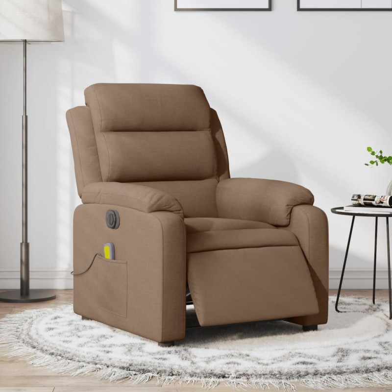 vidaXL Sillón reclinable de masaje eléctrico tela marrón vidaXL Sillón reclinable de masaje eléctrico tela marrón