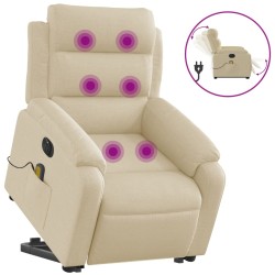 vidaXL Sillón de masaje eléctrico reclinable elevable tela crema