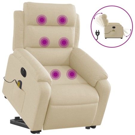vidaXL Sillón de masaje eléctrico reclinable elevable tela crema