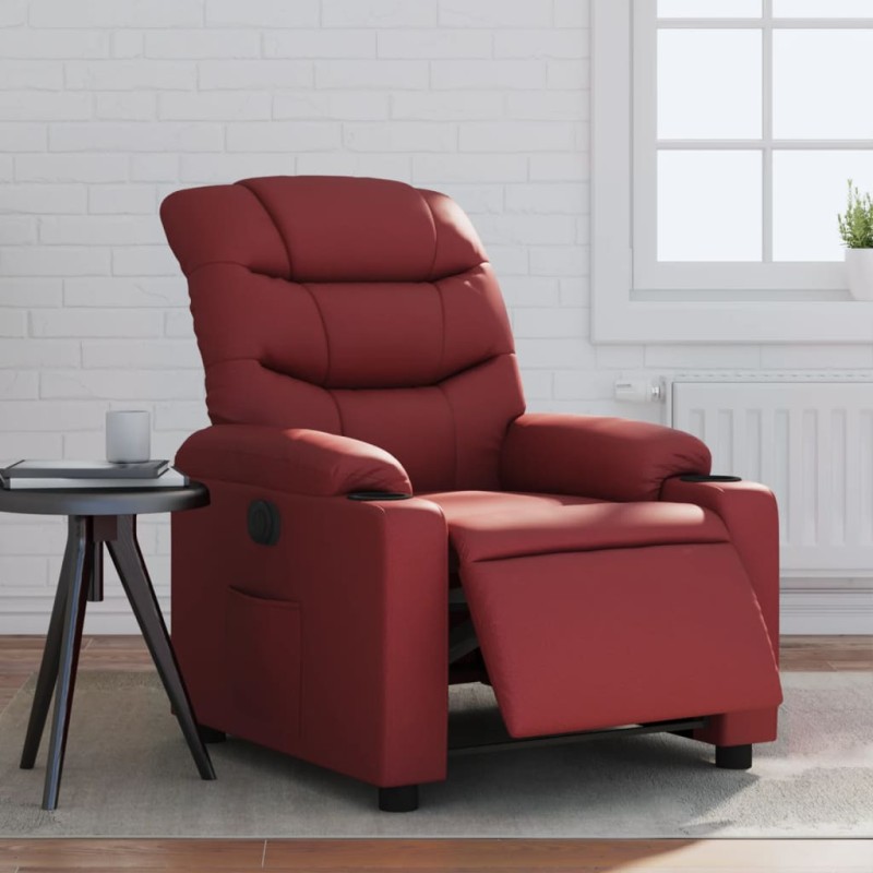 vidaXL Sillón reclinable eléctrico de cuero sintético rojo tinto vidaXL Sillón reclinable eléctrico de cuero sintético rojo tinto