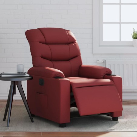 vidaXL Sillón reclinable eléctrico de cuero sintético rojo tinto