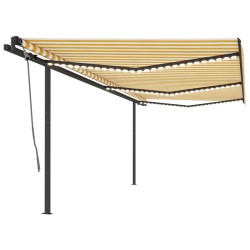vidaXL Toldo automático LED sensor de viento amarillo y blanco 6x3 m