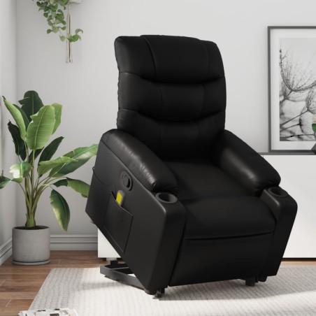 vidaXL Sillón reclinable de masaje de pie cuero artificial negro