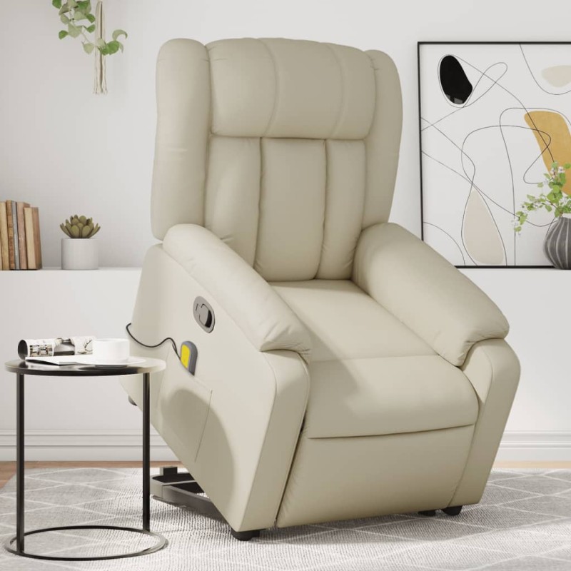vidaXL Sillón reclinable de masaje de pie cuero artificial color crema vidaXL Sillón reclinable de masaje de pie cuero artificial color crema