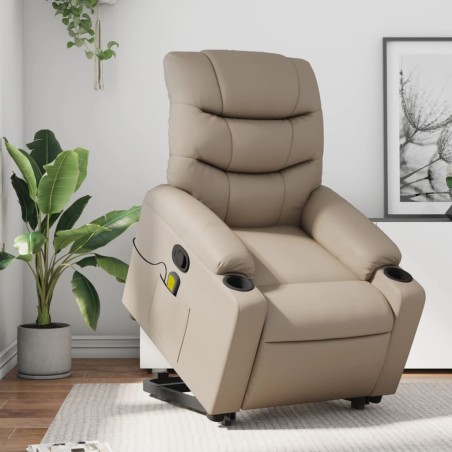 vidaXL Sillón reclinable masaje pie cuero artificial color capuchino