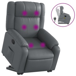vidaXLSillón reclinable de masaje de pie cuero artificial gris