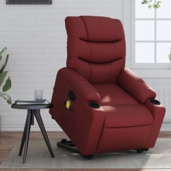 vidaXL Sillón reclinable de masaje de pie cuero artificial rojo tinto