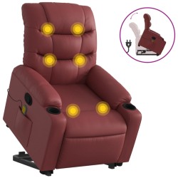 vidaXL Sillón reclinable de masaje de pie cuero artificial rojo tinto