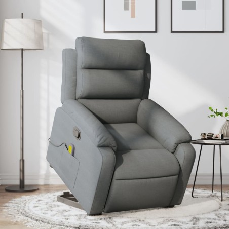 vidaXL Silla de masaje reclinable de pie de tela gris oscuro