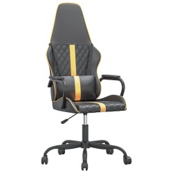 vidaXL Silla gaming con masaje cuero sintético dorado y negro