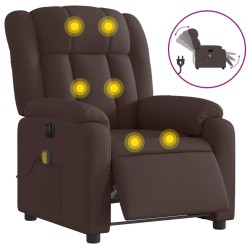 vidaXL Sillón reclinable de masaje eléctrico tela marrón oscuro