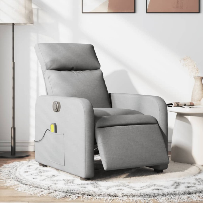 vidaXL Sillón reclinable de masaje eléctrico tela gris claro vidaXL Sillón reclinable de masaje eléctrico tela gris claro