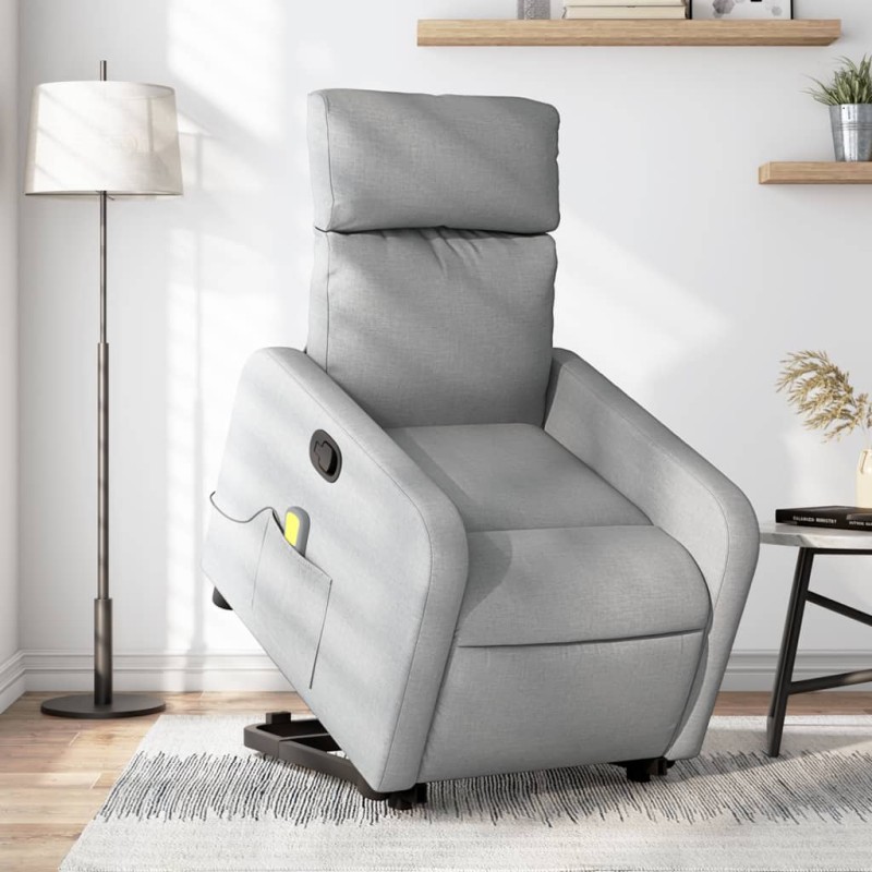 vidaXL Sillón de masaje reclinable de pie de tela gris claro vidaXL Sillón de masaje reclinable de pie de tela gris claro