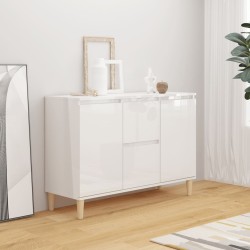 vidaXL Aparador de madera contrachapada blanco brillante 103,5x35x70cm