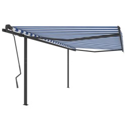 vidaXL Toldo retráctil automático con postes azul y blanco 4x3,5 m